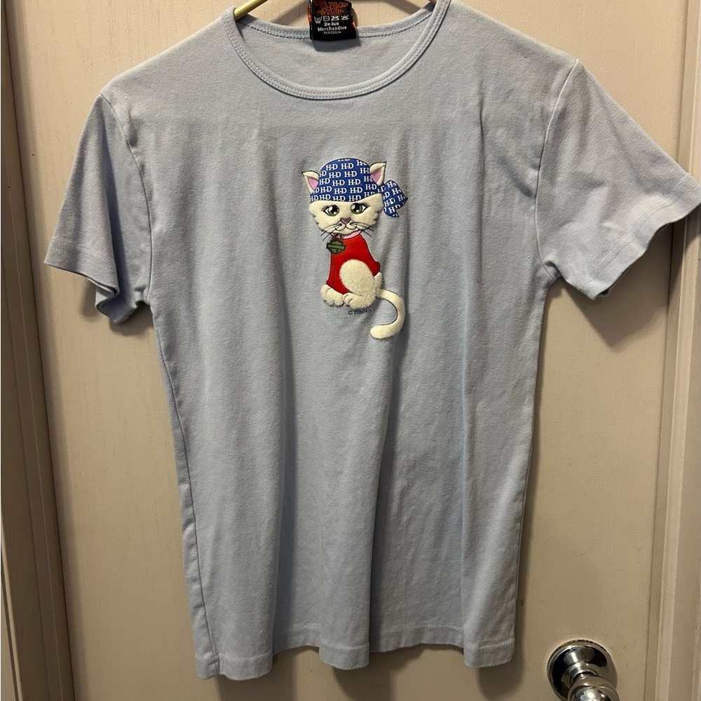 Harley-Davidson Women’s Cat Light Blue T-Shirt Size XLarge